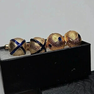 Christian Dior Bullet Back Gold Tone and Blue Cufflinks (Two sets)